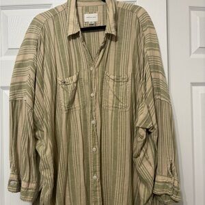 American Eagle Outfitters Green and Tan Striped Shirt